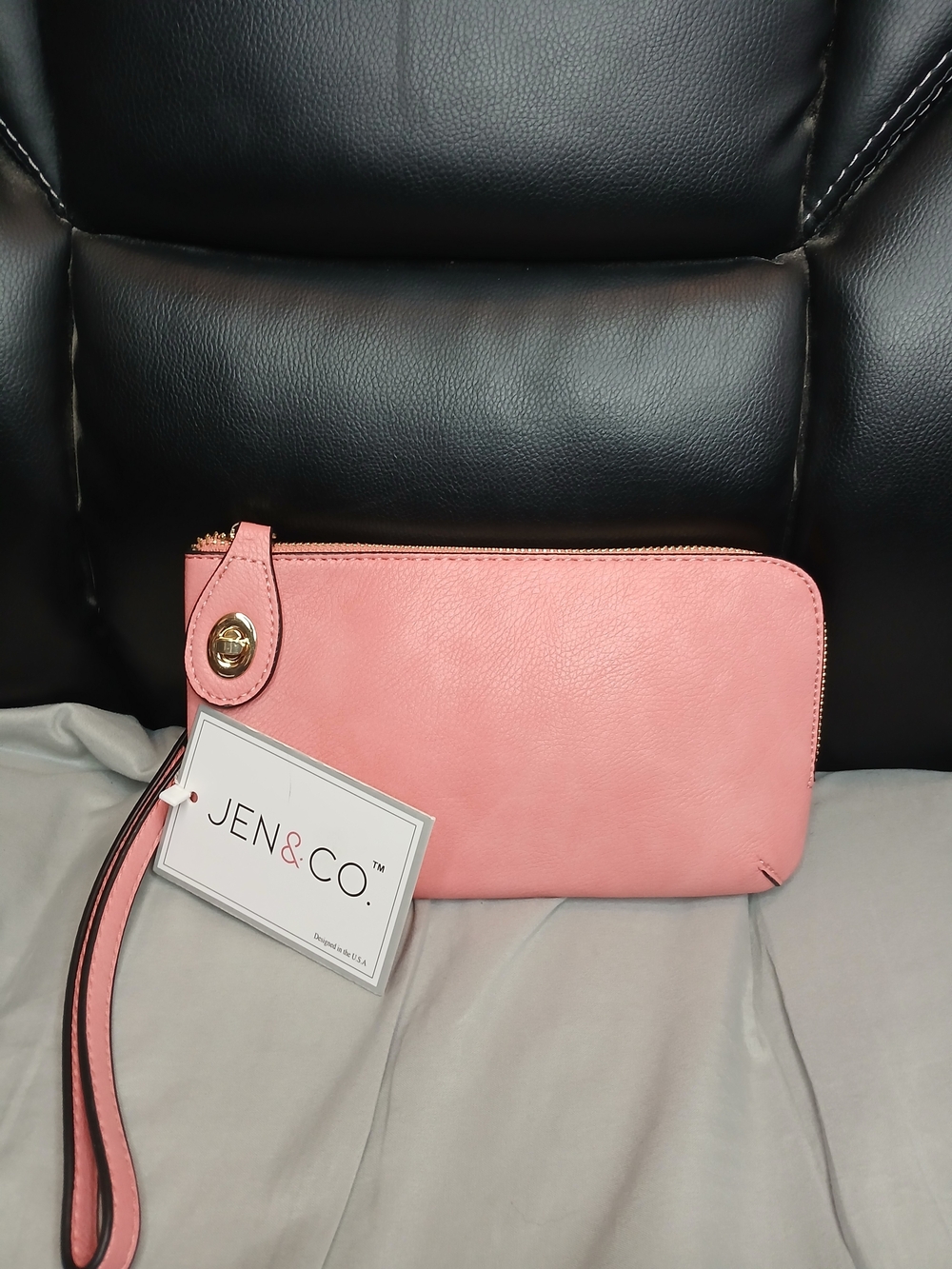 Jen & Co. Pink Vegan Leather Wristlet Clutch With Long Strap Included